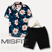 Đồ bộ đi biển nam MISFIT gồm áo sơ mi họa tiết, quần short kaki chất mềm, co giãn XANHDEN