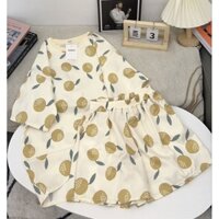 Đồ bộ đùi nữ mặc nhà chất vải đũi kiểu dáng áo cổ tròn ngắn tay.