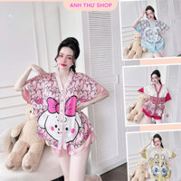 Đồ Bộ Đùi Nữ Mặc Nhà Form Cánh Dơi Cổ V Thiết Kế Chất Lụa Xước Mềm Mịn, Thoáng Mát Họa Tiết Siêu Đẹp Từ 40-75kg-AT Shop