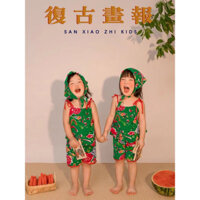 Đồ bộ hoạ tiết chăn con công cho bé trang phục Trung thu chụp hình tết 3 chi tiết