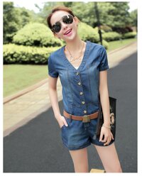 Đồ bộ jumsuit sort jean cổ tim trẻ trung