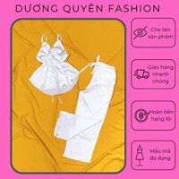 Đồ Bộ Mặc Nhà Áo 2 Dây Sexy Quần Dài Phối Nút Sang Chảnh Freesize dưới 60kg - DCQ Sleepwear