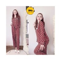 Đồ bộ mặc nhà BiKa bộ ngủ nữ pijama lụa mango tay dài cao cấp