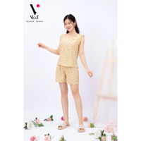 Đồ bộ mặc nhà  Bộ đồ ngủ nữ - Set đồ mặc nhà  Bộ đùi nữ mặc nhà  Bộ đũi mặc nhà  áo tay bèo nhún, quần sooc Vicci DS.68 phối hoạ tiết - Mẫu 5 - XL