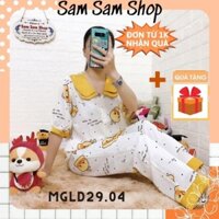 Đồ bộ mặc nhà, bộ pijama nữ lụa mango áo tay lửng cổ sen 2 lá siêu xinh size dưới 62kg - Sam Sam Shop