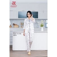 Đồ bộ mặc nhà cao cấp, đồ bộ nữ pijama JANET chất liệu Ruby ver Silk cao cấp, Dài vân gỗ lá nền trắng size S M L XL