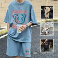 Đồ bộ mặc nhà, đồ bộ đùi nam nữ in hình mặt gấu trẻ trung năng động thích hợp mặc nhà, đi chơi, thể thao