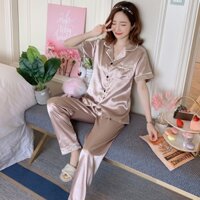 Đồ bộ mặc nhà lụa satin, đồ ngủ Pijama lụa trơn cao cấp 5 màu