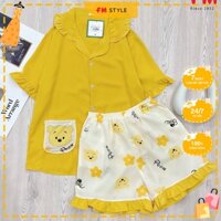 Đồ bộ mặc nhà nữ FM Style lụa đùi cổ vest viền bèo 2 túi in hình  I Fm Style Online 220310002