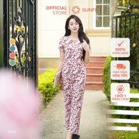 Đồ bộ mặc nhà nữ lanh họa tiết SUNFLY áo cộc quần dài SP2222