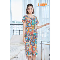 Đồ Bộ Mặc Nhà Nữ Lanh SUNFLY Áo Cộc Quần Ngố Ống Sớ SP2129