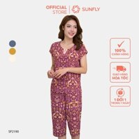 Đồ bộ mặc nhà nữ SUNFLY chất lanh ht độc quyền dáng áo cộc quần ngố SP2190