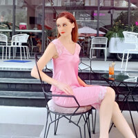 Đồ bộ mặc nhà phi lụa Wannabe, bộ lửng BLS06 phối ren hoa nhã nhặn - Hồng vôi - L