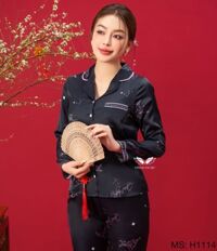 Đồ bộ mặc nhà Pijama lụa cao cấp mùa Đông Xuân VINGO tay dài quần dài dáng eo Moon night mặc Tết H1114 VNGO