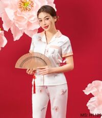 Đồ bộ mặc nhà Pijama lụa Pháp TƯỜNG LAN VINGO tay ngắn quần dài đón Tết 2024 H1125 VNGO