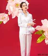 Đồ bộ mặc nhà Pijama lụa Pháp ANH ĐÀO VINGO tay dài quần dài đón Tết 2024 H1142 VNGO