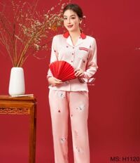 Đồ bộ mặc nhà Pijama lụa Pháp VƯỢNG TÀI VINGO tay dài quần dài đón Tết 2024 H1120 VNGO