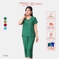 Đồ bộ mặc nhà SUNFLY chất liệu linen áo cộc quần ngố SP2169