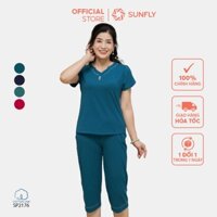 Đồ bộ mặc nhà SUNFLY chất cotton áo cộc quần ngố SP2176