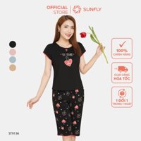 Đồ bộ mặc nhà SUNFLY chất cotton áo cộc quần ngố ST9136
