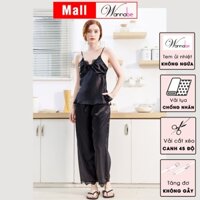 Đồ bộ mặc nhà WANNABE BDS38 đồ bộ quần dài áo hai dây cúp ngực nhúng phồng viền ren tạo sự nữ tính cho người mặc