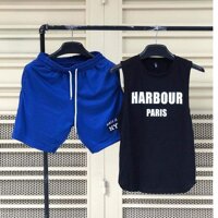 Đồ bộ nam mặc nhà in HARBOUR PARIS chất cotton 4 chiều vải đẹp - Áo trắng-quần đỏ,size M <54kg
