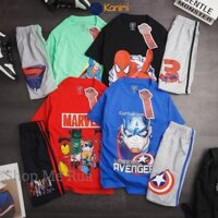 Đồ bộ ngắn tay thun cotton bé trai hình siêu anh hùng Marvel, in 3D, siêu đẹp, siêu chất. Size đại 25-60kg, BT07