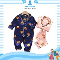 Đồ bộ ngủ cho bé gái trai in hình gấu, Bộ Đồ Ngủ Pijama Cho Bé Dài Tay Thoáng Mát Size Từ 7-28kg - TINY KIDS