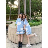 Đồ bộ ngủ đùi mặc nhà Đồ bộ nữ Bộ Đồ Ngủ dễ thương nhiều họa tiết đám mây - Bộ hè chất thun sữa mềm mại - XANH - L50-57KG<1M67