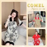 Đồ bộ ngủ lụa mango pijama nữ cổ sen quần lửng tay ngắn mặc nhà dễ thương Freesize 35-58kg mã 02 - COMEL