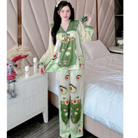 Đồ bộ ngủ nữ pijama áo ngắn quần dài pijama lụa tiểu thư bộ ngủ tiểu thư mặc nhà pizama lụa xước freesize 54kg - cn38