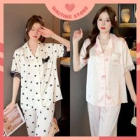 Đồ Bộ Ngủ - Pijama Áo Ngắn Quần Dài Vải Lụa Cao Cấp Màu Trơn Họa Tiết Mùa Hè CDLP14