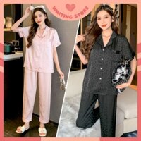Đồ Bộ Ngủ - Pijama Áo Ngắn Quần Dài Vải Lụa Cao Cấp Màu Trơn Họa Tiết Loang In Chìm Mùa Hè CDLP13