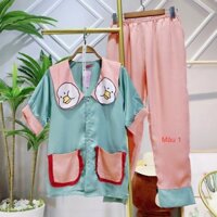 ĐỒ BỘ NGỦ PIJAMA MẶC NHÀ LỤA SATIN (QUẦN DÀI + TAY CỘC)