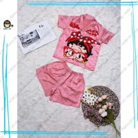 Đồ Bộ Ngủ Pijama Mặc Nhà Quần Đùi Áo Ngắn Tay Vải Satin Cao Cấp Betty Boop