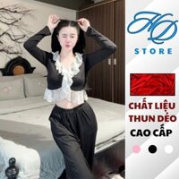 Đồ Bộ Ngủ Pijama Nữ Mặc Nhà Thun Dẻo Phối Viền Ren Mềm Sang Trọng Freesize 40-58kg - HD STORE