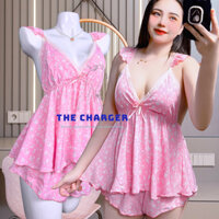 Đồ Bộ Ngủ Sexy 2 Dây Bigsize Set Lụa Mịn Cánh Tiên Hồng Baby Mặc Nhà 45-85kg THECHARGER