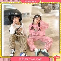 Đồ bộ nỉ bé gái 5-12 tuổi in chữ đáp Gấu buộc dây chất liệu vải cao cấp kiểu dáng thời trang