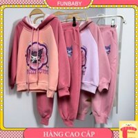 Đồ bộ nỉ bé gái có mũ 4-10 tuổi chữ và hình kuromi chất liệu cao cấp kiểu dáng thời trang