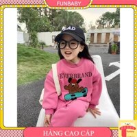 Đồ bộ nỉ bé gái lót lông 2-7 tuổi thêu đáp hình Gấu chữ EVER, Bộ nỉ cho bé vải cao cấp không bai xù dáng thể