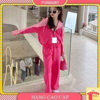 Đồ bộ nỉ bé gái sành điệu 3-8 tuổi có mũ thêu chữ AIIIAP chất liệu nỉ da cá cao cấp không bai