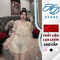 Đồ Bộ Nữ Áo Tay Ngắn Quần Đùi -Chất Lụa Latin Mềm Mịn Bộ Ngủ Pijama - HD STORE