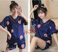 Đồ bộ nữ B07 chất lụa đẹp có Size - Quần áo ngủ Pijama cộc tay mặc nhà mùa hè, xuân, thu cute hoạt hình họa tiết dễ thương giá rẻ - Heo than - L