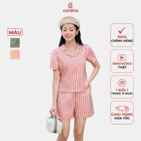Đồ bộ nữ CARDINA chất liệu thô kẻ form dáng thời trang bo gấu áo khỏe khoắn năng động thoáng mát 4SQN01