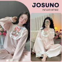 Đồ bộ nữ dài tay, bộ pijama nữ thiết kế cổ bèo phối màu hồng siêu xinh JOSUNO hcom3235