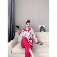 Đồ bộ nữ dài tay/pijama Kate lụa tiểu thư hoạt tiết chuột micky Freesize dưới 57kg
