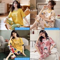 Đồ bộ nữ dễ thương, pijama, đầm ngủ cotton mặc nhà cao cấp tay cộc quần lửng mùa hè chất vải mềm mịn thoáng khí L01u