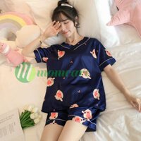 Đồ Bộ Nữ đẹp B07 hàng Quảng Châu có size - Bộ Đồ Ngủ Lụa pijama cộc tay mặc nhà cute hoạt hình họa tiết dễ thương mùa hè giá rẻ - Heo than - 2XL