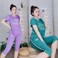 Đồ bộ nữ đồ bộ mặc nhà dễ thương quần lửng form rộng đồ bộ nữ trung niên đẹp bigsize  mã hàng bộ lửng thêu hình con mèo