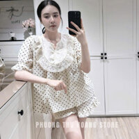 đồ bộ nữ đồ mặc nhà,bộ quần áo nữ,bộ chấm bi tơ bèo cổ ren xịn sò cute dễ thương hot trend tâm D181